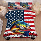 Fisherman Comforter Set King Size American Flag Bedding Set for Men Boys Teens Fishing Lover Bedroom Bass Fish Farmhouse Bed Set Wild Quilted, 1 Comforter 2 Pillowcases