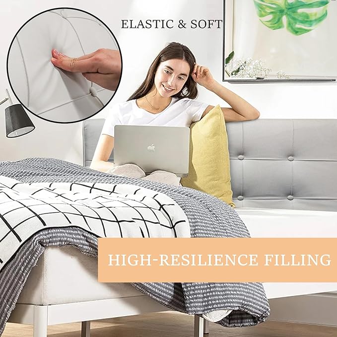 BCU Pillow Headboard Twin XL Upholstered Tufted Headboard with Hidden Fixed Strap Side Pocket for Adjustable Bed College Dorm Room Bed Sofa, Grey
