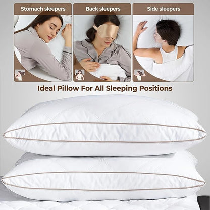 WOLKI Feather Pillows Queen Pillows Set of 2, 100% Soft Cotton Cover Bed Pillows, Hotel Pillow for Back, Stomach or Side Sleepers