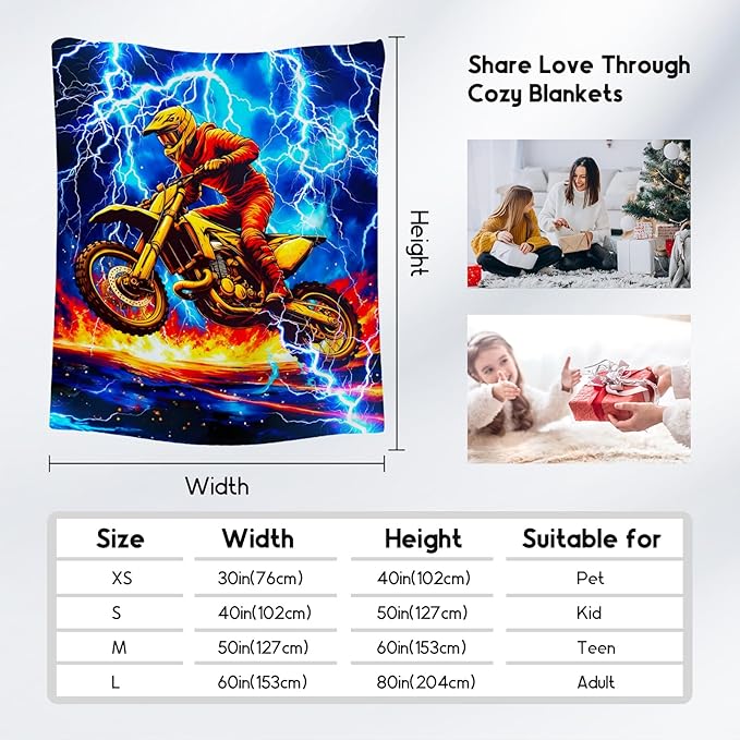 Blanket for Boys, Dirt Bike Blanket for Kids Age 6-8, Motorcycle Throw Gifts with Lightning, Plush Throw for Toddler, 30"x40"