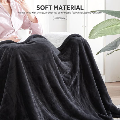 Heated Blanket Electric Throw Soft Flannel Sherpa, 6 Heat Levels Fast Heating, 2 to 10 Hours Auto-Off Detachable Controller Machine Washable, Grey 50"x60"