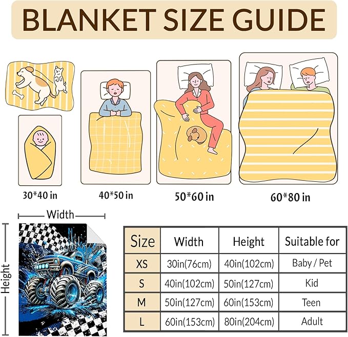 Boys Blanket Gifts Truck Blankets for Kids Teens Adults - 60" x 80" Cool Car Themed Soft Lightweight Flannel Throws for Couch, Sofa, Bed, Bedroom Decor (Blue)