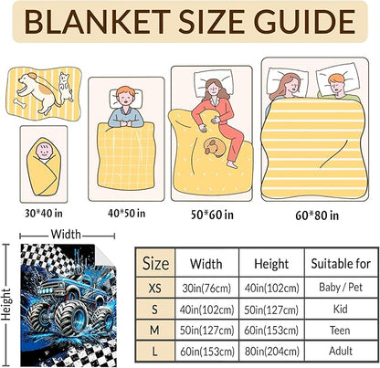 Boys Blanket Gifts Truck Blankets for Kids Teens Adults - 60" x 80" Cool Car Themed Soft Lightweight Flannel Throws for Couch, Sofa, Bed, Bedroom Decor (Blue)
