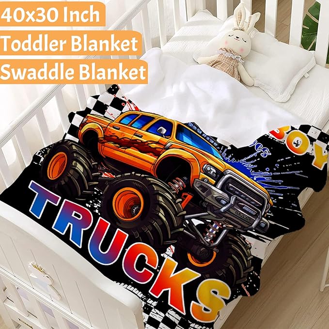 Trucks Blanket, Just A Boy Who Loves Trucks Gifts for Kids, Car Themed Flannel Blankets, Soft Cozy Lightweight Throws Gifts for Truck Lovers & Boys 120x90 Inch for Family