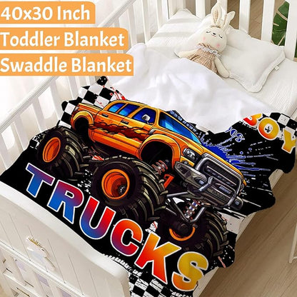 Trucks Blanket, Just A Boy Who Loves Trucks Gifts for Kids, Car Themed Flannel Blankets, Soft Cozy Lightweight Throws Gifts for Truck Lovers & Boys 120x90 Inch for Family
