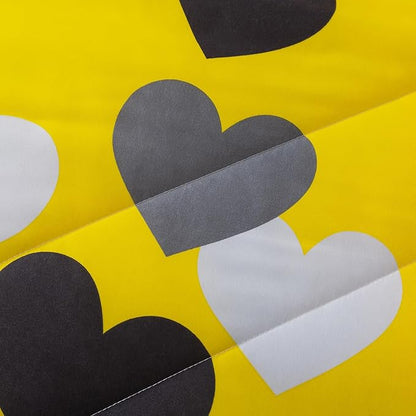 Caressma 3 Pieces Full Size Comforter Set for Boys Farmhouse Yellow Bedding Set with Black Heart All Season Fluffy Soft Lightweight(1 Comforter & 2 Pillowshams)