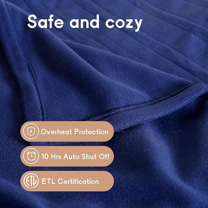 Heated Blanket Electric Blanket Full Size 72''x84'', 4 Heating Levels 10 Hours Auto Shut Off Soft Warmer Heating Blanket - Dark Blue