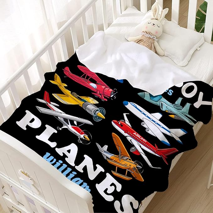 Custom Airplane Blanket for Boys Kids Child Toddler Just A Boy Who Loves Planes Blanket Warm Plush Fleece Planes Throw for Bed Sofa Office Decor Custom Airplane Gifts Ideas 30"x40"-XS