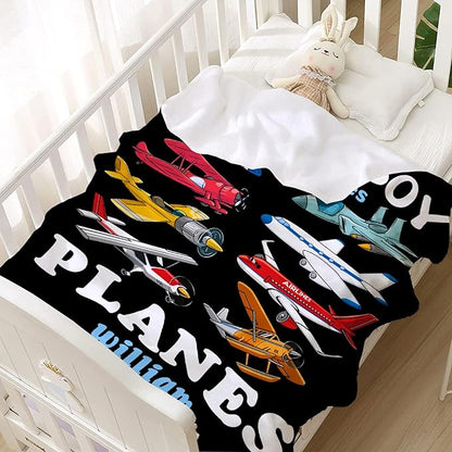 Custom Airplane Blanket for Boys Kids Child Toddler Just A Boy Who Loves Planes Blanket Warm Plush Fleece Planes Throw for Bed Sofa Office Decor Custom Airplane Gifts Ideas 30"x40"-XS