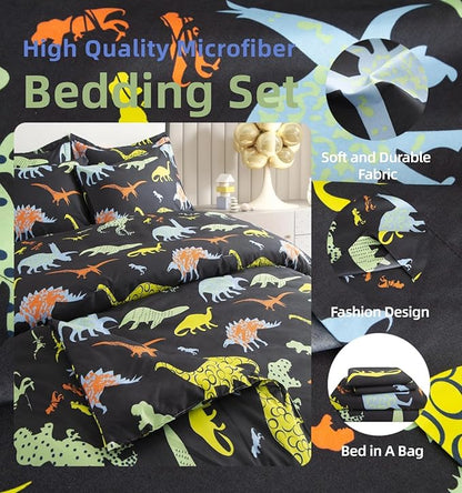 SDY 7PCS Dinosaur Comforter Set Full Size Cute Printed Comforter Sets Bed in a Bag for Toddler,Girls Boys and Kids,Dinosaur Bedding with 1Comforter, FlatSheet, FittedSheet and Pillowcases & Shams