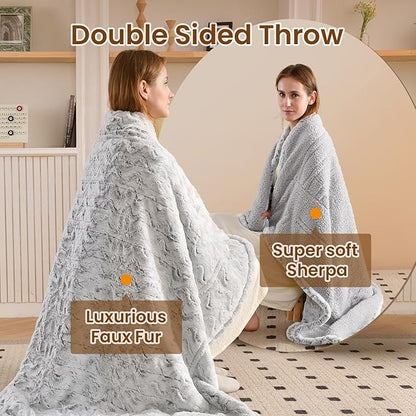 Bearhug Heated Blanket 6 Heat Settings Electric Blanket, 4-Hour Auto Shut-Off, Luxurious Faux Fur & Sherpa Dual-Sided Heated Throw, Machine Washable, 50 x 60 Inches, Gift-Ready Elegant Packaging