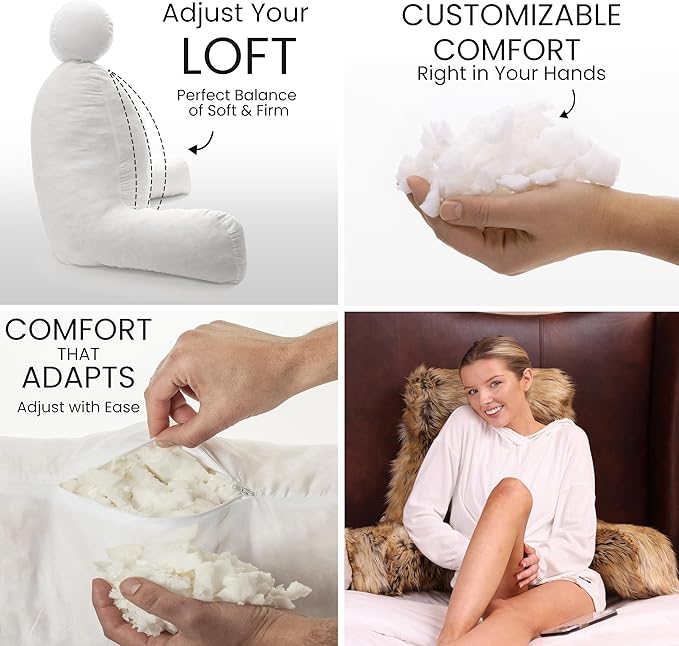 Husband Pillow Medium Ultra Rare Baby Amber Fox Fabulous Faux Fur Backrest, 2-Tone Reversible Double Sided Reading & Bed Rest Pillow with Arms & Neck Roll, Adjustable Memory Foam - Extremely Comfy