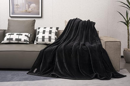 Mellowdy Extra Thick Hearty Plush Flannel Blanket (Matte Black, 60x80) - 500GSM Twin Size Warm Blanket for Winter, Fall | Soft, Fluffy, Cuddly, Perfect for Bed, Oversized Throw for Couch, Sofa