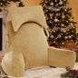 Portable Reading Pillows with Headrest for Bed Sitting Up(Camel Oeko-Tex), Velvet Back Pillow with Arms & Pockets for Adults, Support Memory Foam Bed Pillow for Dorm/Reading/Watching/Gaming