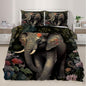 Elephant Duvet Cover Twin Retro Tropical Elephant Bedding Set 2 Piece for Kids Decor Boho Jungle Comforter Cover and 1 Pillow Sham with Zipper Closure