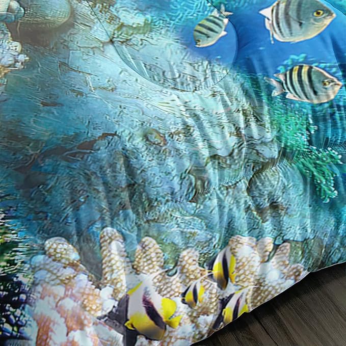 CVHOUSE Kids Teens Ocean Sea Turtle Bedding Set - Twin Size Comforter, Duvet, Quilt Set with Room Decor