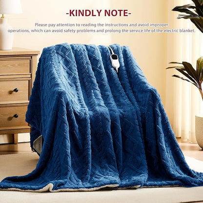 Heated Electric Blanket Queen Size-84"x90" Heating Blanket with 10 Heating Levels & 5 Time Settings Over-Heat Protection，Winter Warmer for Adults with ETL Certification（Blue）