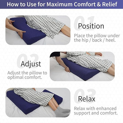 Lenora Bed Sore Pillow Set, Positioning Wedge Pillow with Extra Auxiliary Pillow, Bed Sore Cushion with Non-Skid Fabric, Prevent BedSores, Provide Comfort for Bedridden Patients, Dark Slate Blue