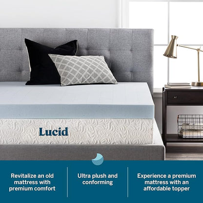 Lucid 4 Inch Memory Foam Mattress Topper, California King Size – Cooling Gel Bed Topper – Preassure-Relieving Ultra Plush Feel – Ventilated Breathable Design – CertiPur Certified - Dorm Essentials