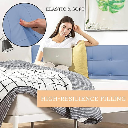BCU Wall Mount Headboard Queen Size Upholstered Wedge Pillow Headboard Adjustable Washable with Side Pocket for Backrest Support in Bed, Blue