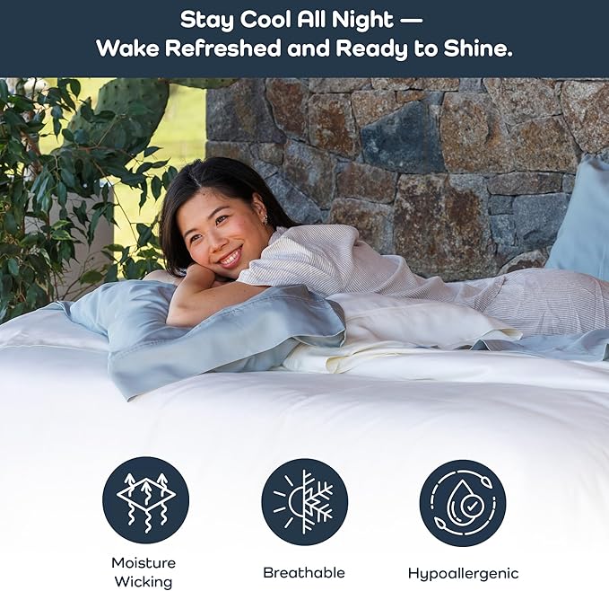 Olive + Crate Tencel Eucalyptus Cooling Duvet Cover Set, Hypoallergenic, Lyocell Tencel Duvet Cover, Temperature Regulating with Hidden Button Closure & Corner Ties - California King [White Snow]