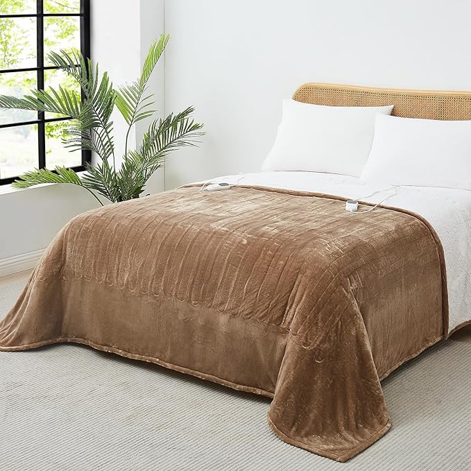 Heated Electric Blanket King Size - 100"x90" Flannel Heating Blanket with 10 Heating Levels & 5 Time Settings Over-Heat Protection, Winter Warmer for Adults with ETL Certification（Ivory）