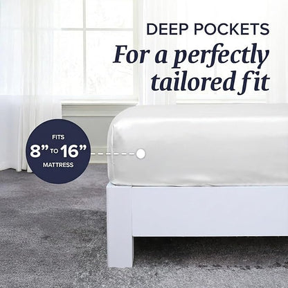 Beckham Hotel Collection Queen Sheet Set 100% Cotton, 500TC Luxury Sateen Bedding, 16” Deep Pocket, Moisture-Wicking, 4-Piece, White