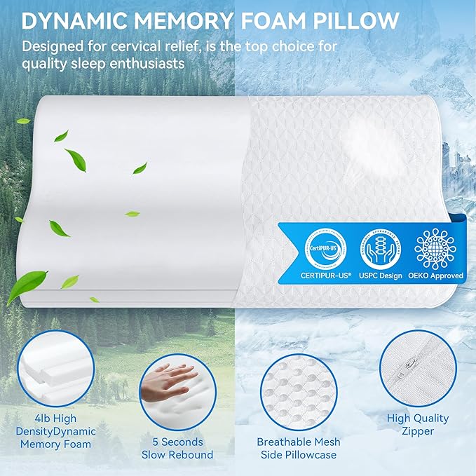 Cervical Neck Pillow King Size - Cooling Sandwich Dynamic Memory Foam Pillows for Sleeping, Adjustable Contour Ergonomic Orthopedic for Side, Back & Stomach Sleepers Soft, White