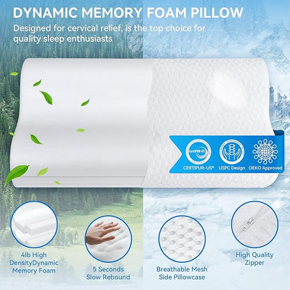 Cervical Neck Pillow King Size - Cooling Sandwich Dynamic Memory Foam Pillows for Sleeping, Adjustable Contour Ergonomic Orthopedic for Side, Back & Stomach Sleepers Soft, White