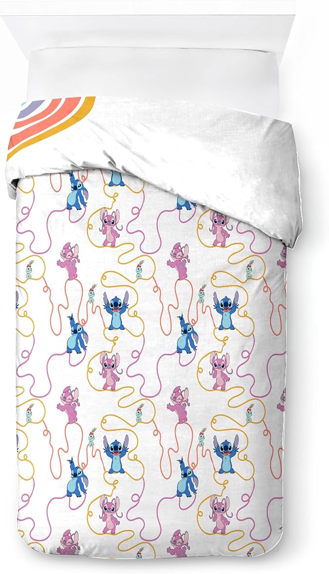 Jay Franco Duvet Cover Set – 2 Piece Comforter Cover and Sham Set, Super Soft Cozy Kids Bedding (Insert Not Included) White - Lilo and Stitch, Twin