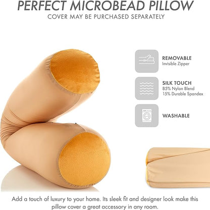 Straight Body Pillow, Full Size Premium Microbead,Side Sleeping/Maternity Pregnant Women, Supportive,Fluffy, Breathable, Cooling, 85/15 Spandex/Nylon Silky Feel Anti-Aging - 48 X 8 - Barely Beige