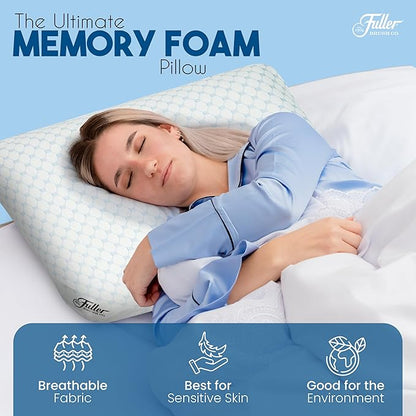 Fuller Cooling Memory Foam Pillow – Orthopedic Cervical Pillow for Neck Pain, Headache & Snoring Relief – Soft Washable Cover, Breathable Fabric, Ergonomic Design for Side & Back Sleepers