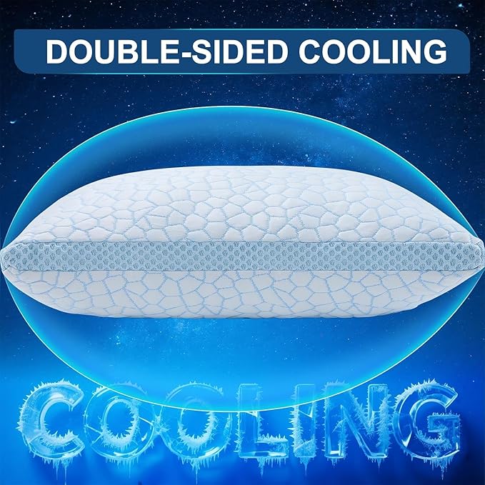 QUTOOL Enhanced Cooling Gel Pillow Standard Size 1 Pack, CertiPUR-US Shredded Memory Foam Pillows for Hot Sleepers, Support Yet Soft Adjustable Bed Pillow for Side, Back, Stomach Sleepers, Home Gifts