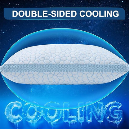 QUTOOL Enhanced Cooling Gel Pillow Standard Size 1 Pack, CertiPUR-US Shredded Memory Foam Pillows for Hot Sleepers, Support Yet Soft Adjustable Bed Pillow for Side, Back, Stomach Sleepers, Home Gifts