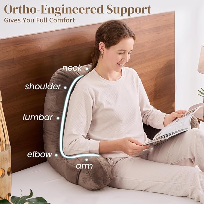 Sasttie Reading Pillow, Pillows for Reading or Relaxing – Ergonomic Support for Head, Neck, Back, and Lumbar, 23-Inch, Khaki
