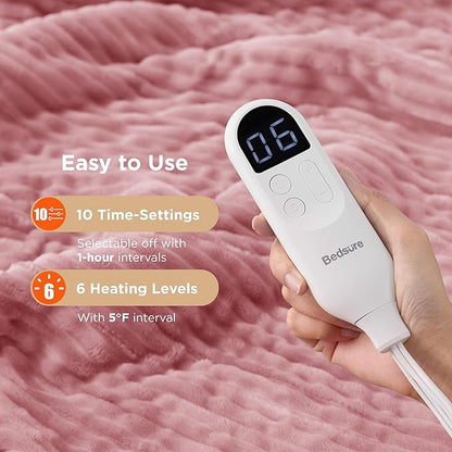 Bedsure GentleSoft Electric Blanket Full Size - Soft Ribbed Flannel Heated Blanket with 6 Heat Settings, Heating with 10 Time Settings, 8 hrs Timer Auto Shut Off (72x84 inches, Pink)