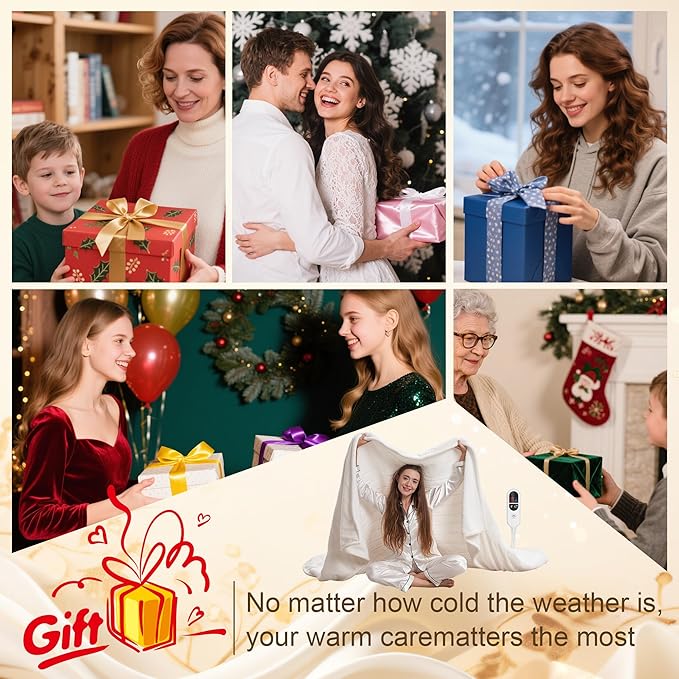 Electric Blanket Heated Throw, Ultra-Soft 60" x 50" Heating Blankets, Fast, Even & Efficient Heating, 1-12 Hours Auto-Off and 6 Heatin Settings, UL Listed for Safety, Warm Gift for Grandma