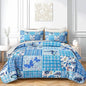 QOOMO Patchwork Quilt Set Twin Size,Floral Bedspread Coverlet Set,Butterflies 3Pcs Bedding Set Printed Quilt with 2 Pillowcases,Soft and Lightweight,for All Seasons
