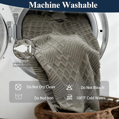 Heated Blanket Electric Full Blankey, 72"x84" Heating Blanket Waffle with 12 Heat Levels, Fast Heating Blanket with 1-12 Timer, Overheat Protection with ETL & FCC for Bed Home (Light Gray