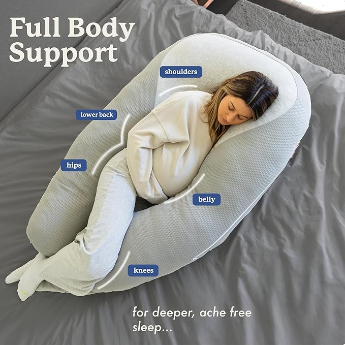 Plufl Hugl Cooling Body Pillow for Adults Made with Memory Foam | U Shaped Maternity Pillows Great for Side Sleepers & Pregnant Women | Washable Cover | White