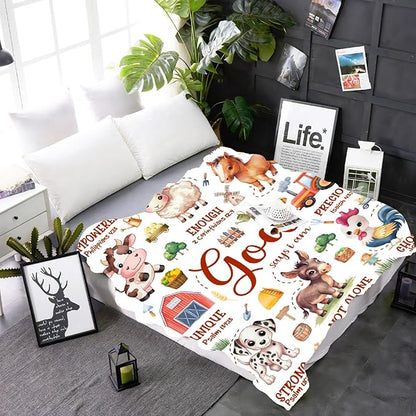 Farm Animal Blanket,Bible Verse Blanket, Christian Gifts, Cow Sheep Horse Chicken Dog Tractor Print Blankets,Cute Religious Gifts,Farm Animals Lover Room Bed Decoration, 30"x40"