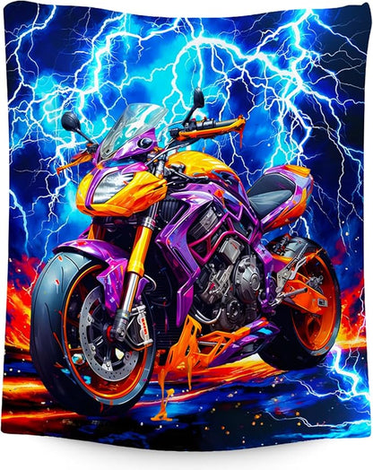 Blanket for Kids, Motorcycle Blankets Gifts for Boys, Car Throw for Son Grandson, Fluffy Flannel Throw for Bed, 60"x80"