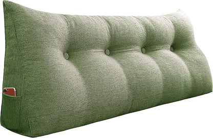 Wedge Headboard Pillow Dorm Room Reading Pillow Back Support for Sitting Up in Bed Bolster Lumbar Cushion Body Positioning Bedrest Cotton Linen 54in Grass Green Full