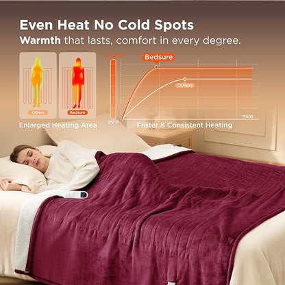 Bedsure Electric Blanket Twin - Soft Flannel Heated Blanket, Fast Heating with 10 Time Settings & 6 Heat Settings, Warm Gift for Grandma (62x84 inches, Burgundy)