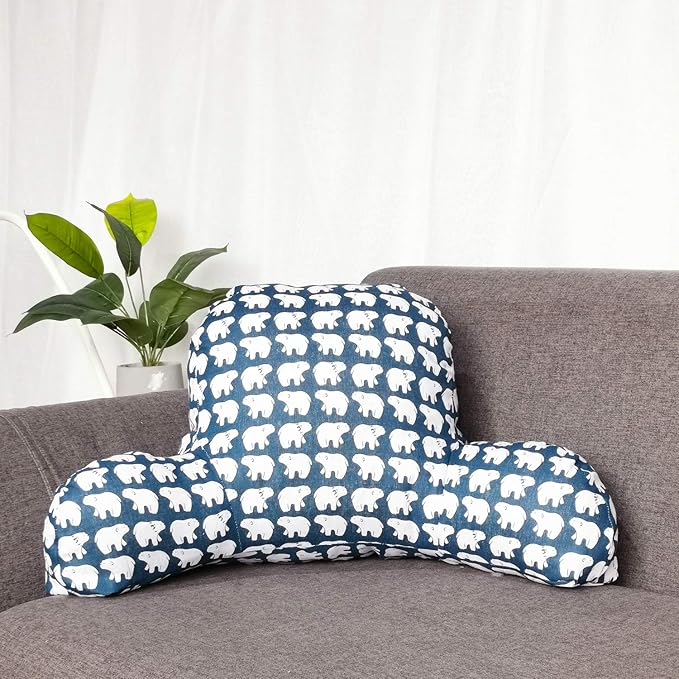 Bohemian Printed Reading Pillow with Support Arms Soft Bed Rest Pillows Back Support Cushion for Kids Reading Watching TV Sitting Up in Bed (20"×15"×8",Ice Bear)