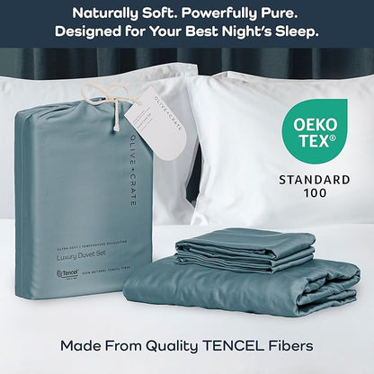 Olive + Crate Tencel Eucalyptus Cooling Duvet Cover Set, Hypoallergenic, Lyocell Tencel Duvet Cover, Temperature Regulating with Hidden Button Closure & Corner Ties - California King [Basalt Blue]