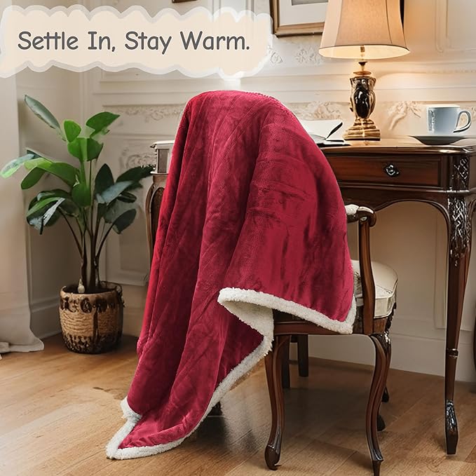 Electric Heated Blanket Throw Size 50"x60", Soft Flannel with Overheat Protection, 6 Adjustable Heat Settings & 3-Hour Auto-Off Timer, Fast Heating for Winter Comfort, Red