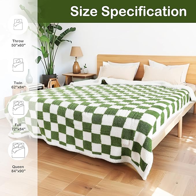 Electric Heated Blanket Full Size 72"×84" with 6 Heating Levels & 1-10Hs Auto Off, Checkered Plaid Heating Blanket Double Sided Sherpa, Fast Heating, Machine Washable for Christmas Gift Light Green