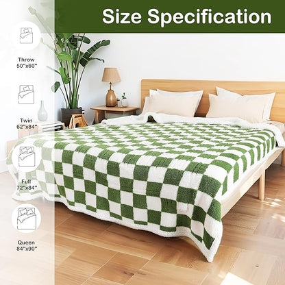 Electric Heated Blanket Full Size 72"×84" with 6 Heating Levels & 1-10Hs Auto Off, Checkered Plaid Heating Blanket Double Sided Sherpa, Fast Heating, Machine Washable for Christmas Gift Light Green