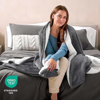 Bare Home Sherpa Fleece Blanket - Twin/Twin Extra Long - Blanket for Bed, Sofa, and Couch - Warm & Lightweight - Fluffy & Soft - Reversible (Twin/Twin XL, Grey)